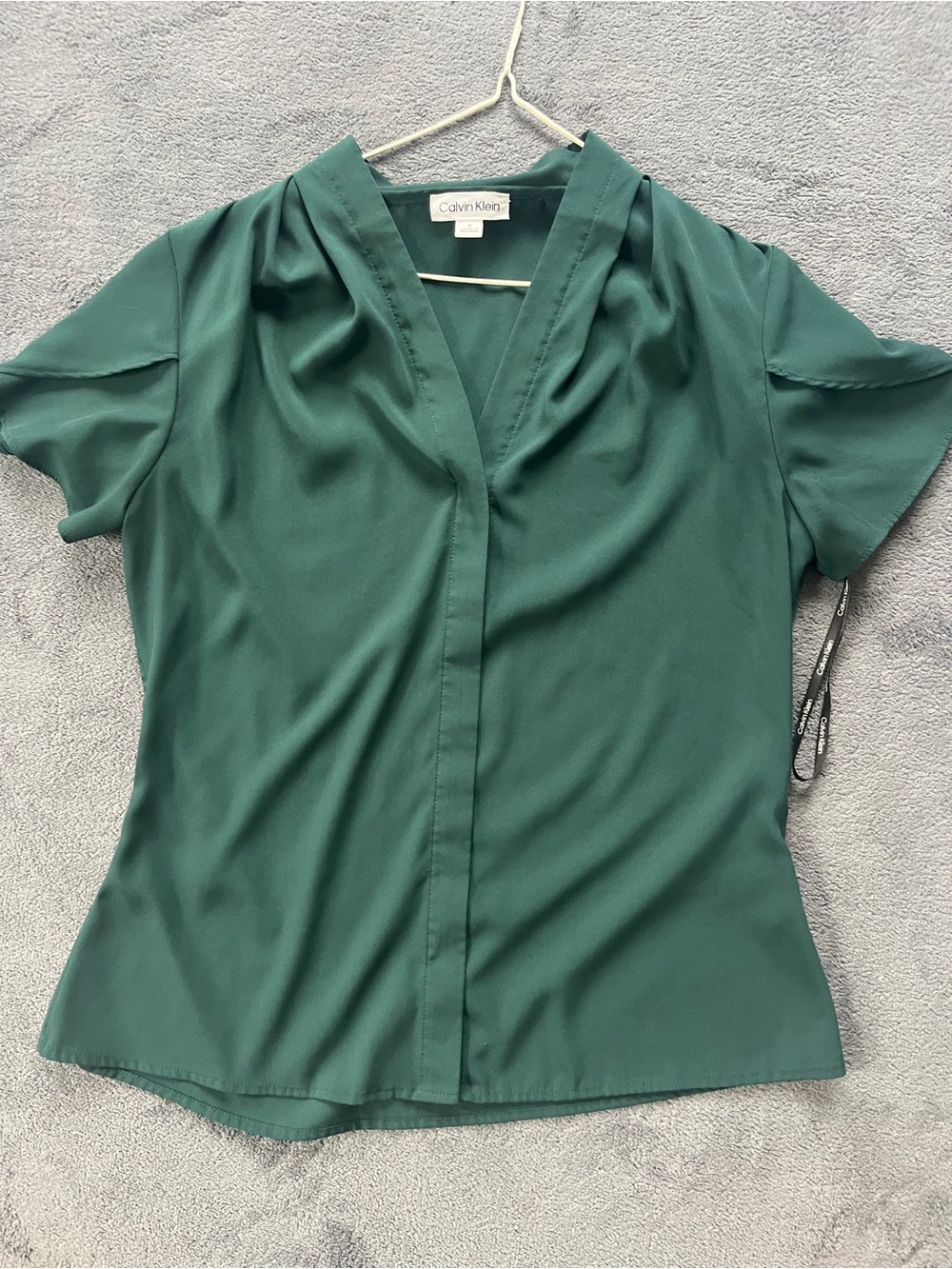 Calvin Klein Women's Deep Emerald V-Neck Short Sleeve Blouse